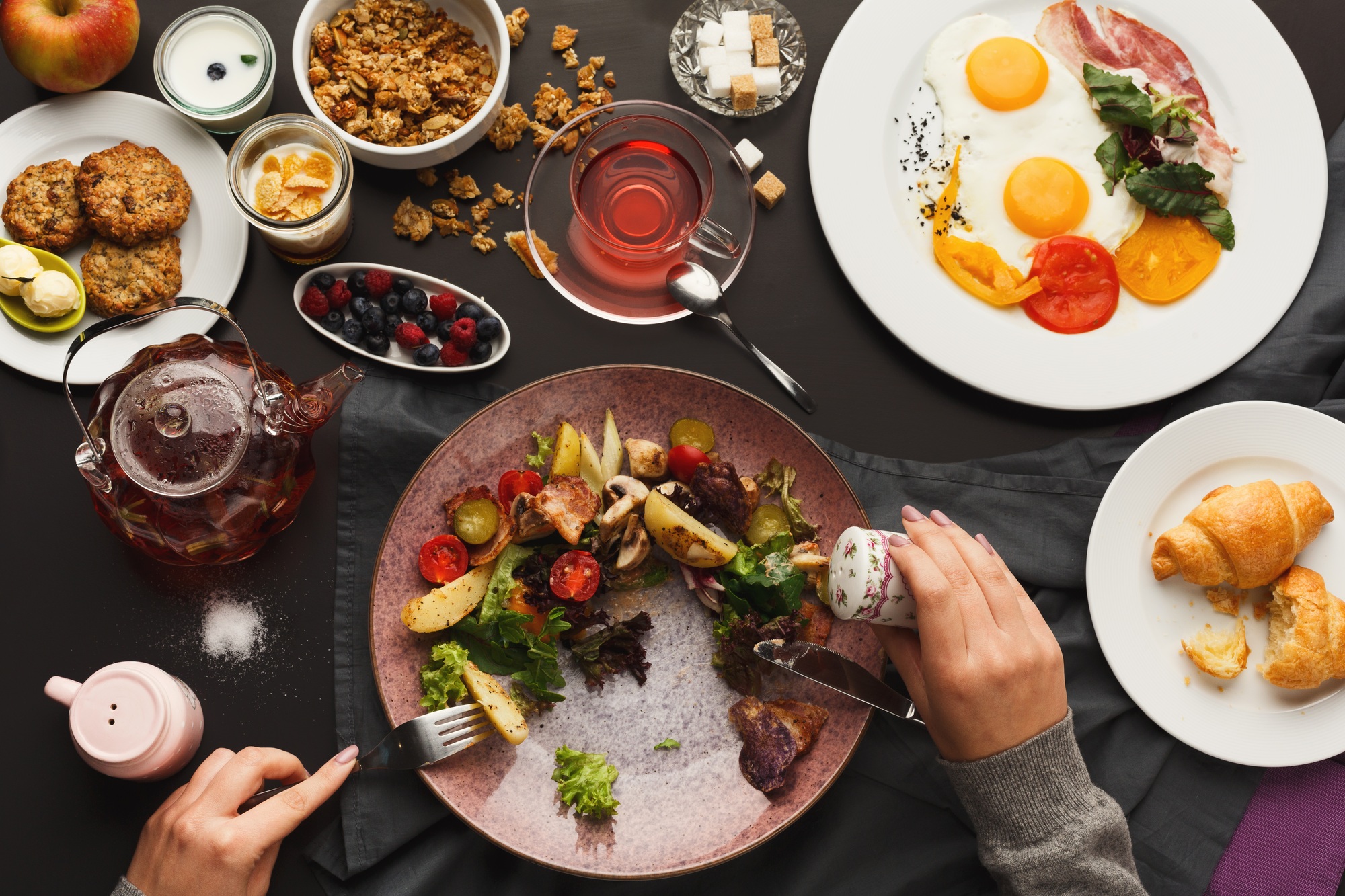 Restaurant breakfast with warm potato salad